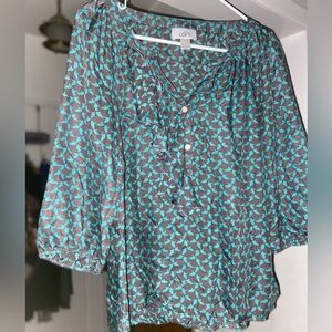 LOFT Women's Blue and Gray Top